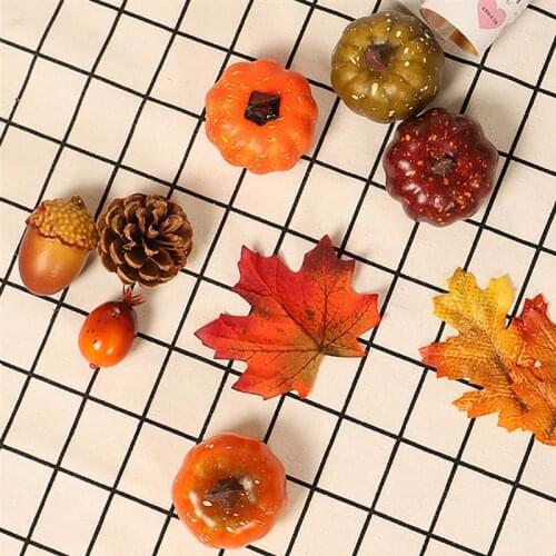 16pcs Halloween Fruit Prop Set Simulation Artificial Pumpkin Fall Maple Leaf Garland for Thanksgiving Halloween Home Decoration