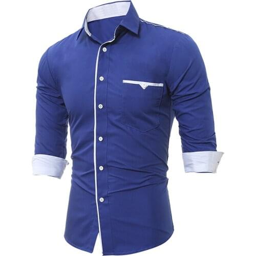 2018 New Line Front Decor Pocket Shirts Brand-clothing Mens Dress Shirts Long sleeve Slim Fit Casual Man Chemise homme XXXL
