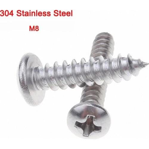 3Pcs 304 Stainless Steel GB/T845 Pan Head Phillips Self Tapping Screws Sheet Metal Screws M8 Length 16mm-100mm