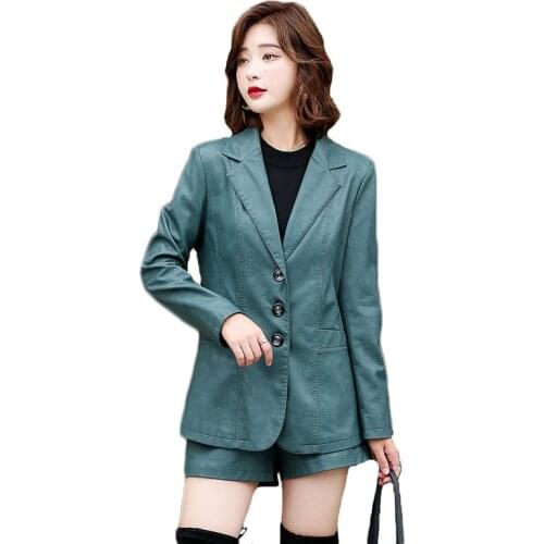 4 Colors Leather Jacket Women 2021 Autumn New Korean Fashion Plus Size PU Leather Ladies Suits Simple Slim Jacket Female JD1329