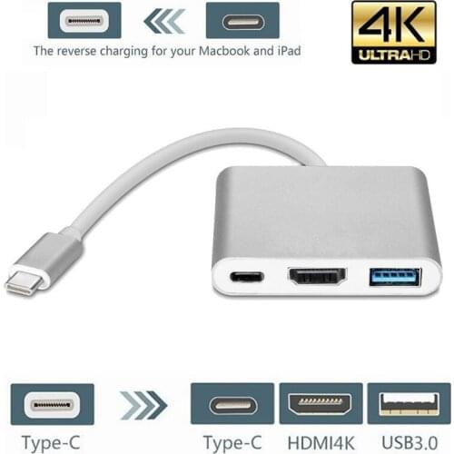 50pcs Type C to HDMI Adapter USB 3.1 4K HD USB 3.0 Multiport HUB USB-C Charging Port Converter Cable for New MacBook Chromebook