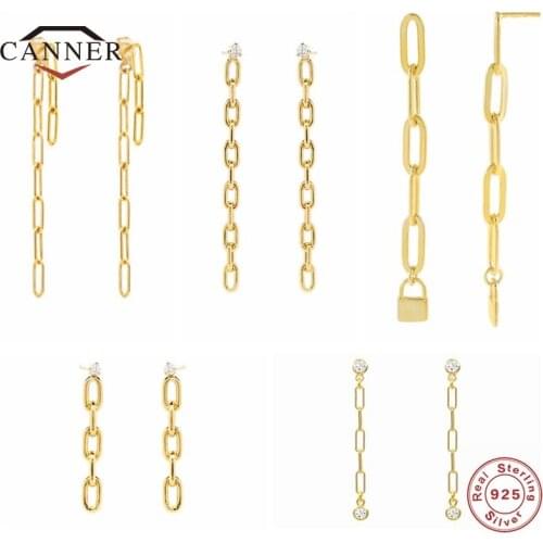 CANNER Simple Style 925 Sterling Silver Paper Clip Chain Stud Earrings for Women Piercing Earring Jewelry Pendientes Plata 925