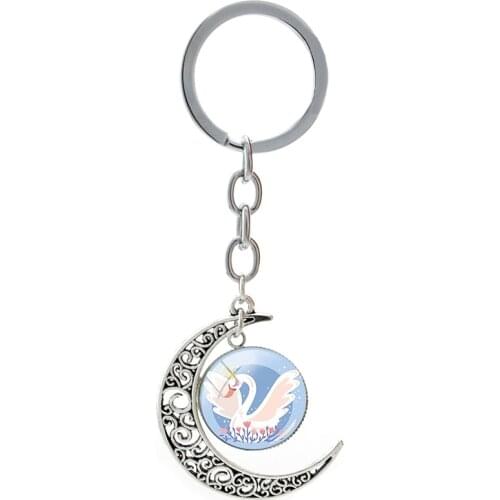 White Swan Photo Metal Key Rings 20mm Glass Dome Keychains Fashion Spouse Jewelry Anniversary Engagement Gifts