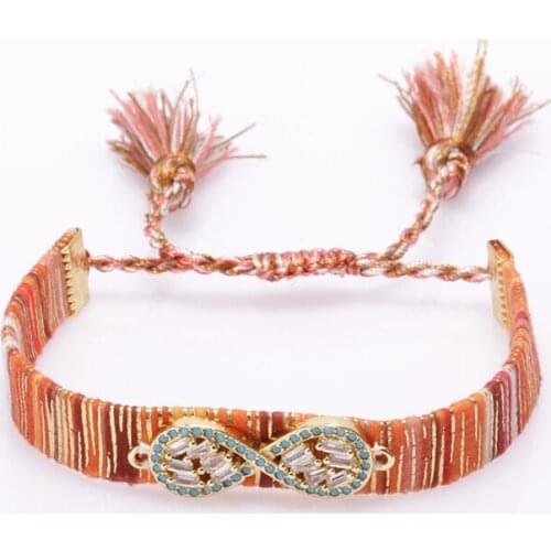 White mint cz pave infinity loop love statement charm bead bohemia boho silk wristband resizable bracelet for woman gift for her