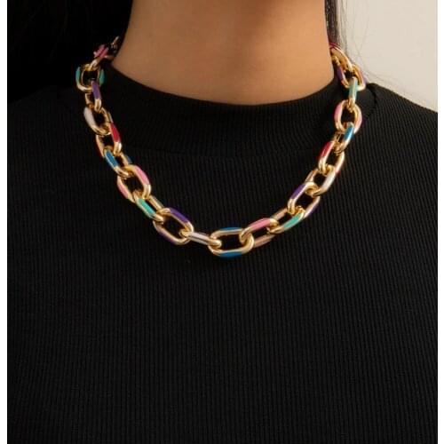 Fashion Punk Chunky Thick Aluminium Curb Chain Choker Necklace Goth Gothic Printed Short Clavicle Necklaces Collar Jewelry 2021