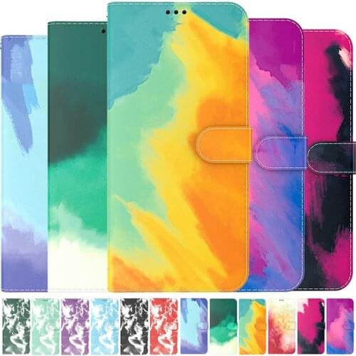 Watercolor Clouds Pattern Wallet Flip Case For Xiaomi POCO M2 M3 F3 X3 Mi11 Lite Redmi 9A 9C 9T Note 8 9 9S 10S 10 Pro K40 Cover