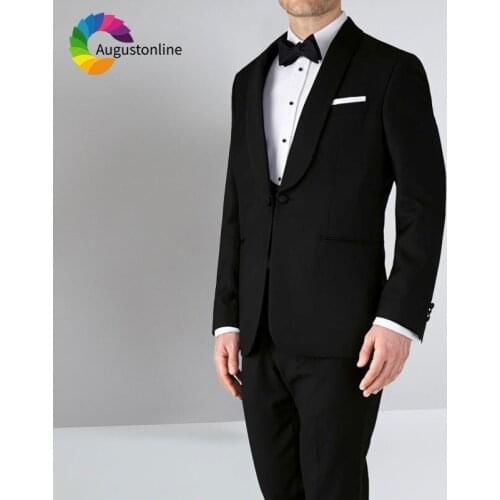 Black Men Suit with Pants Wedding Suit Shawl Lapel 2Piece Custom Made Groom Tuxedos Slim Fit Groomsmen Blazers Jacket Ternos