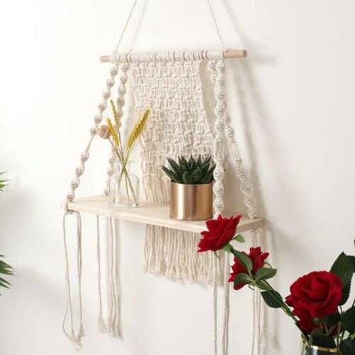 Cilected Tassel Macrame Tapestry Shelf Wall Hanging With Rack Wood Floating Hanging Shelf Cotton Handmade Boho Wall Décor