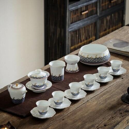 Enamel household Kung Fu tea set ceramic set with gift box cover bowl teapot business gift custom logo