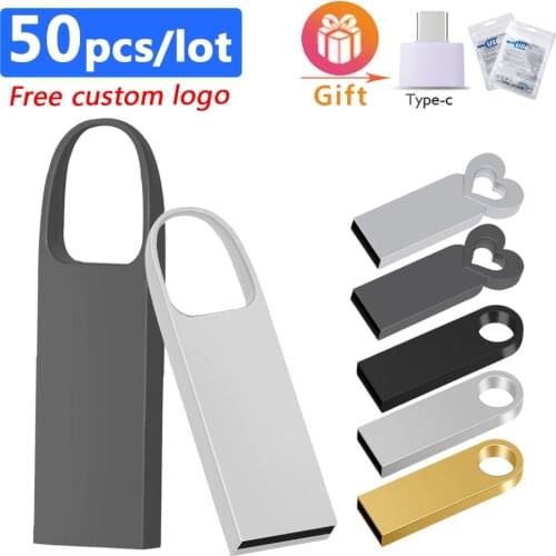 50pcs/lot Pendrive Metal USB Flash Drive 8GB 64GB 32GB Flash Disk USB Memory Stick Cle USB 16GB 128GB Storage Device Custom logo