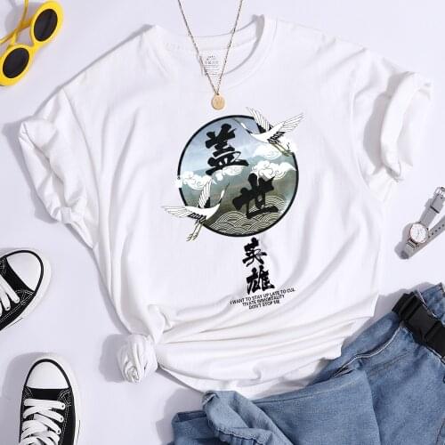 Red-Crowned Crane Print Female Short Sleeve Tshirt Skin Friendly Fashion Brand Women Tshirts Big Size Streetwear Women Clothing