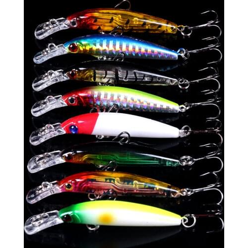 HENGJIA 8PCS Topwater Minnow Fishing Lure Laser Hard Artificial Bait 3D Eyes 7cm 3.8g Fishing Wobblers Crankbait Minnows