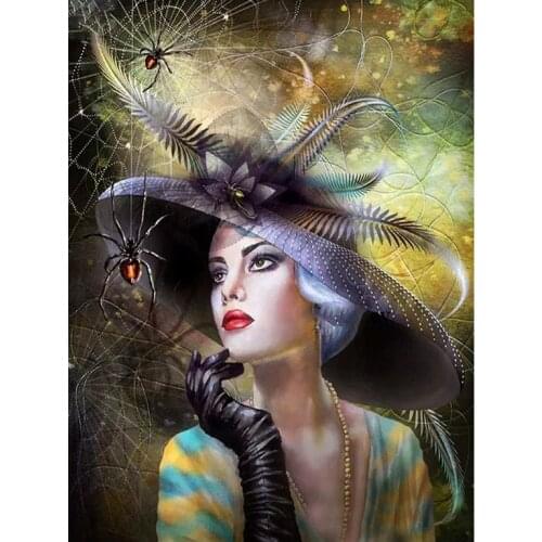 5d Diy Diamond Painting Full round drills spider,hat,woman mosaic Rhinestones diamond Embroidery square Cross Stitch art