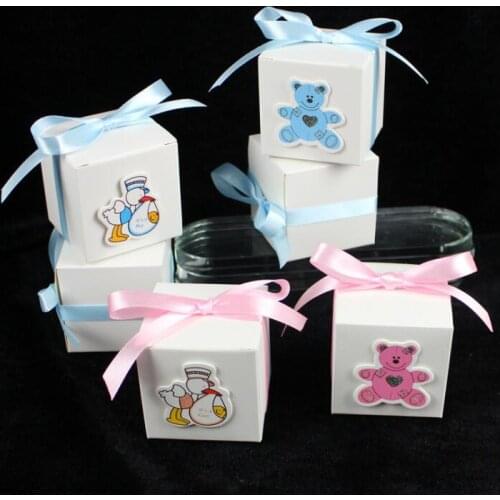 12pcs Baby Shower Blue Pink Candy Box Cute Gift Bag Paper for Baby Shower Decorations Boys Girls Party Set Event Party Supplies