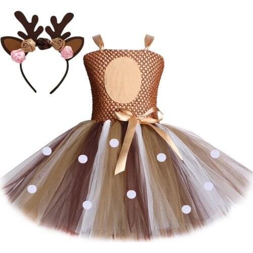 Deer Costume for Girls Halloween Christmas Tutu Dress Reindeer Elk Cosplay Fancy Dress Up Kids Girl Birthday Party Clothes 1-12Y