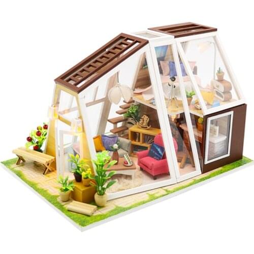 Doll house Furniture Wooden Miniature DIY Kit with Dust Cover Music Box Assemble Crafts Toy Best Birthday Gift For Children Girl