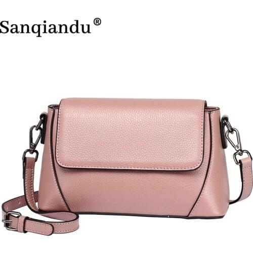 Small Square Flap Bag Fashion Brand High Quality Genuine Leather Crossbody Bags Womens Solid Color Shoulder Messenger Bag Purse