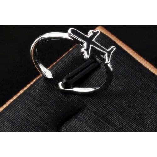 MANGOSKY Trendy Cute Aircraft Air Plane Finger Ring for Women/Men Fashion Silver Color Adjustable Open Ring Opal Knuckle Anillos