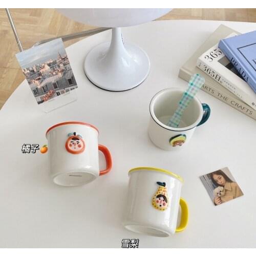 Korean Cute Cartoon Fruit Hand Painted Mug Ceramic Bright Surface Water Cup Student Thickened Cup