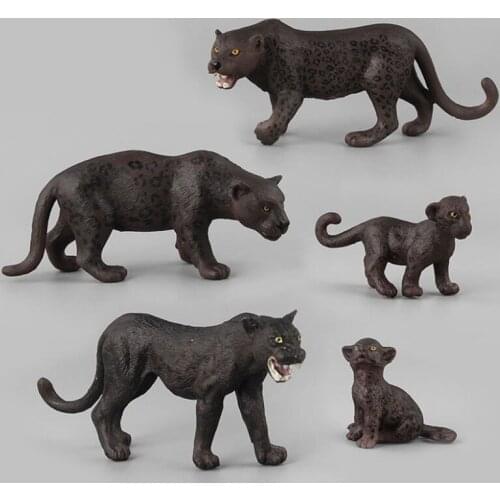 Cute Simulation Biack Panther Family Animal Figure Collectible Toys Wild Animal Action Figures Kids Plastic Model Education Toy