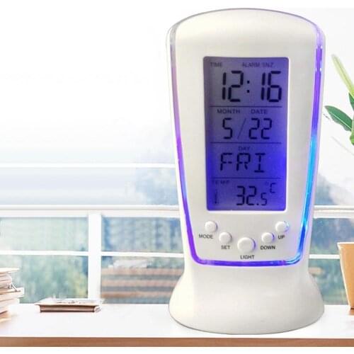 Multifunction Blue Backlight LED Calendar Temperature Display Music Alarm Clock Bedroom Tools turn off after about 3 seconds)