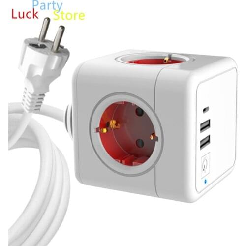 Power Cube Socket EU Plug Socket 4 Outlets 2 USB Ports Adapter Power Strip Extension Adapter Multi Switched Smart Home Sockets
