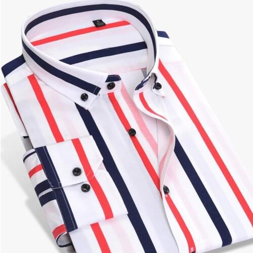 Long Sleeve Button Down Collar Mens Striped Design Shirts Comfortable Soft Cotton Shirt Slim Fit Smart Casual Male Tops