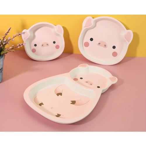Bamboo Fiber Tableware Childrens Tableware Set Pig Modeling Plate Baby Cartoon Drop Proof Bowl