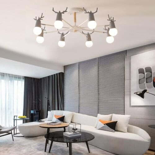 Nordic modern minimalist E27 multi-head antler chandelier restaurant bedroom study metal /wood lamp shade fixture