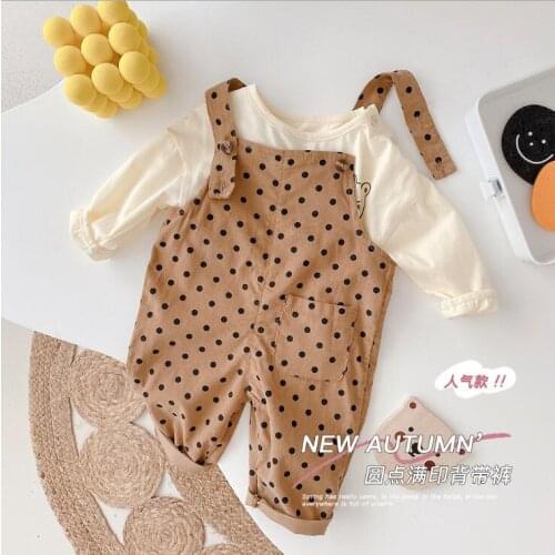 2021 new wholesale girls boys dots overalls autumn cotton fashion kids pants 0-4 years WS208