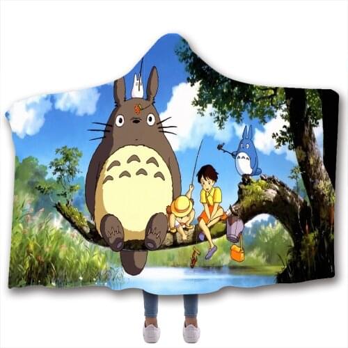 Anime Totoro 3D Printing Throw Hooded Blanket Wearable Warm Fleece Bedding Office Quilts Soft Adults Travel 02