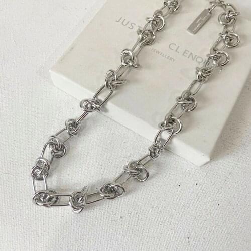 Origin Summer Cool Huggie Knotted Geometric Wide Chain Necklace for Women Letter Square Alloy Chokers Necklace Punk Accessories