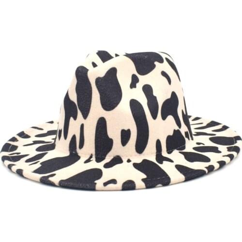 Winter cow leopard print jazz fedora bucket hat women outdoor warm sun hat soft fisherman hat ladies fashion panama