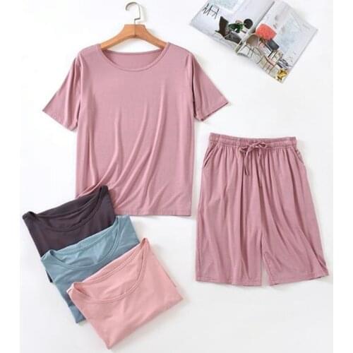 Modal cotton pijamas women short sleeve summer sleepwear set casual new large size pajamas female nightwear pyjamas home suit