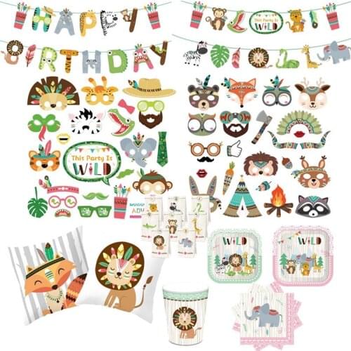 Tribe Forest Animals Paper Plates Cups Woodland Party Birthday Party Decorations Kids Baby Shower Safari Jungle Party Supplies