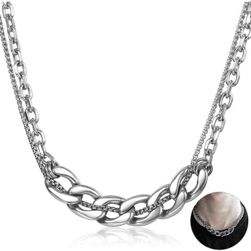 Stainless Steel Simple Necklace for Men Women Hand-made Stylish Charm Choker Curb Box Link Chain Length Adjustable LDN249