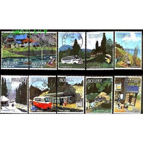 R782 Japan local postage stamps with post mark 10PCS scenery of the heart