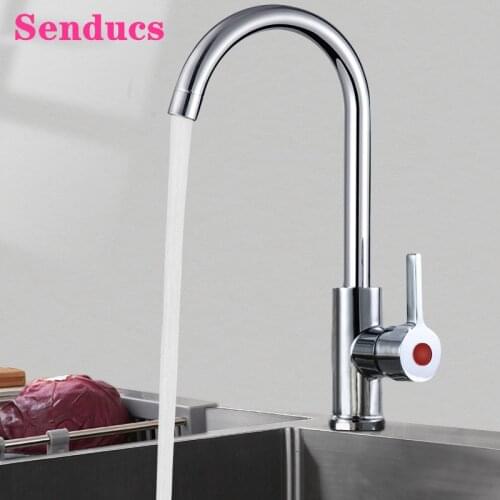 Kitchen Faucets Senducs Deck Mounted Hot Cold Kitchen Sink Mixer Tap Single Handle Polished Chrome Kitchen Mixer Faucets