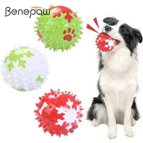 Benepaw Snow Flake Pattern Dog Ball Stab High Bounce Squeaky Safe Chewing Pet Toys For Small Medium Large Dogs Cleaning Teeth