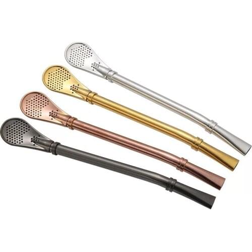 15.5CM Stainless Steel Drinking Straws Yerba Filter Drinking Straw Milk Tea Coffee Stirred Straw Filter Spoon LX8452