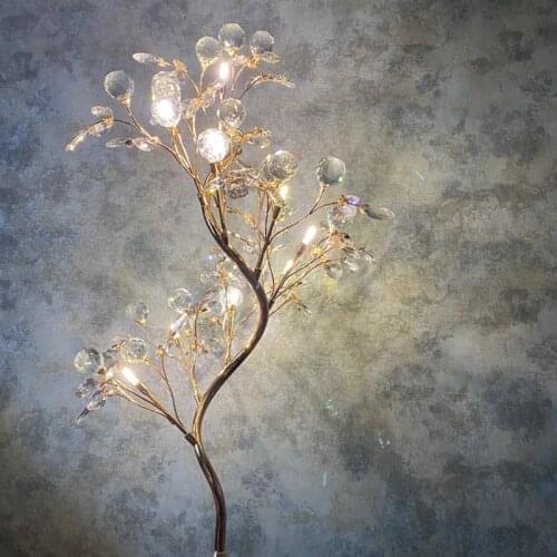 Modern Luxury Crystal Tree LED Floor Lamp American Living Room Bedroom Standing Light Nordic Kitchen Decorative Lighting Fixture