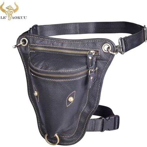 Original Quality Leather Men Design Casual Travel Messenger Cross-body Sling Bag Fashion Fanny Waist Belt Pack Leg Drop Bag 833