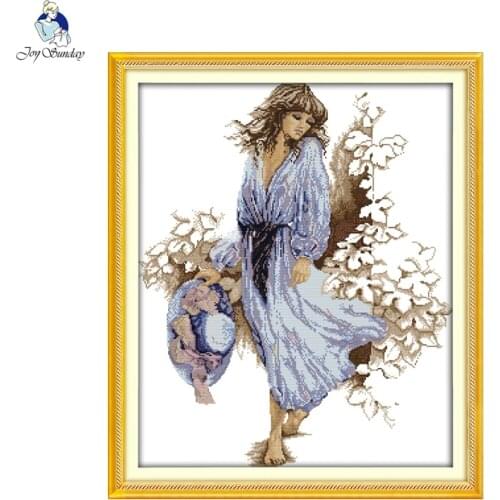 The woman in the blue dress Counted 11CT Printed Fabric 14CT Canvas DMC Chinese DIY Handwork Cross-stitch set Embroidery