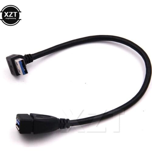 1pcs USB Standard 3.0 Right Angle 90 Degree left bend Extension data Cable Male to Female
