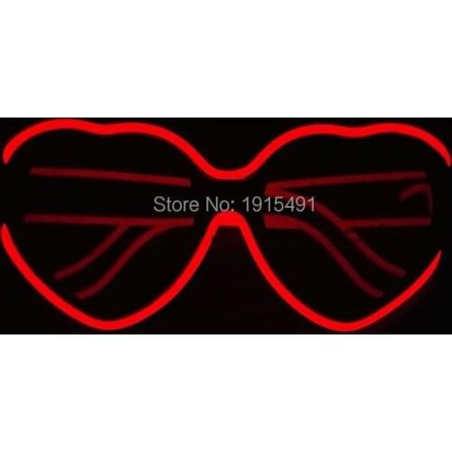 10 Color Available Shape of Heart LED Neon Eyeglasses Novelty Lighting Happy EL wire Love Sunglasses for Bar,Dating,Shopping