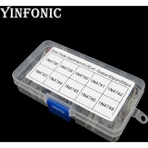 10 values 200pcs 1N4738~1N4748 1W Glass Zener Diode Box Set