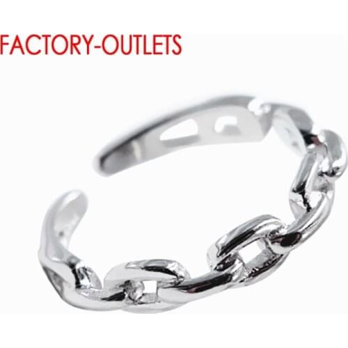 100% 925 Sterling Silver Adjustable Promise Rings Wide Link Chain Pattern Finger Rings For Women Party Silver Jewelry