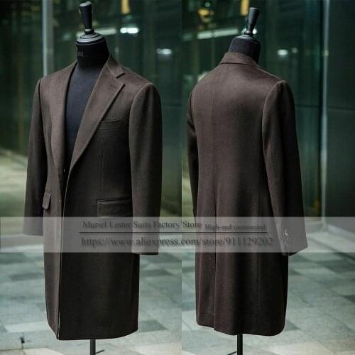 2021 Trench Coat Men Custom Made Brown Tweed Solid Woolen Blend Mens Blazer Formal Single Breasted Wool & Blends Only Jacket