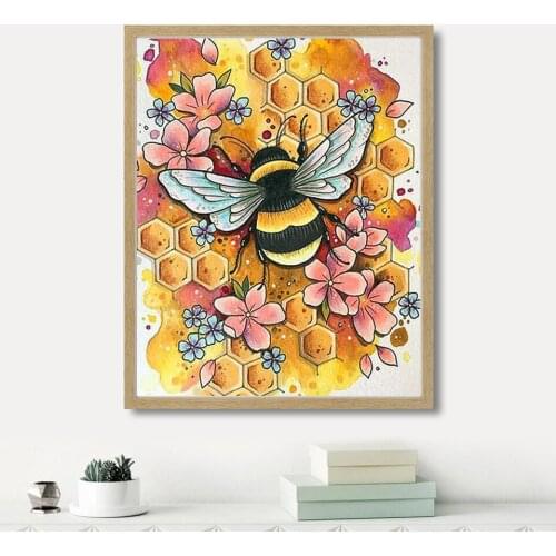 5D DIY Diamond Painting "Flower bee" Cross Stitch Kit Full Drill Embroidery Mosaic Art Picture With Rhinestones Home Decor Gift