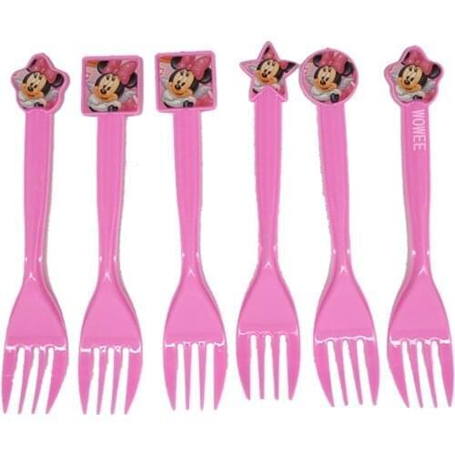 6pcs Minnie Party Supplies Plastic Knives Forks Spoons Birthday Party Decoration For Kids Birthday Party Supplies